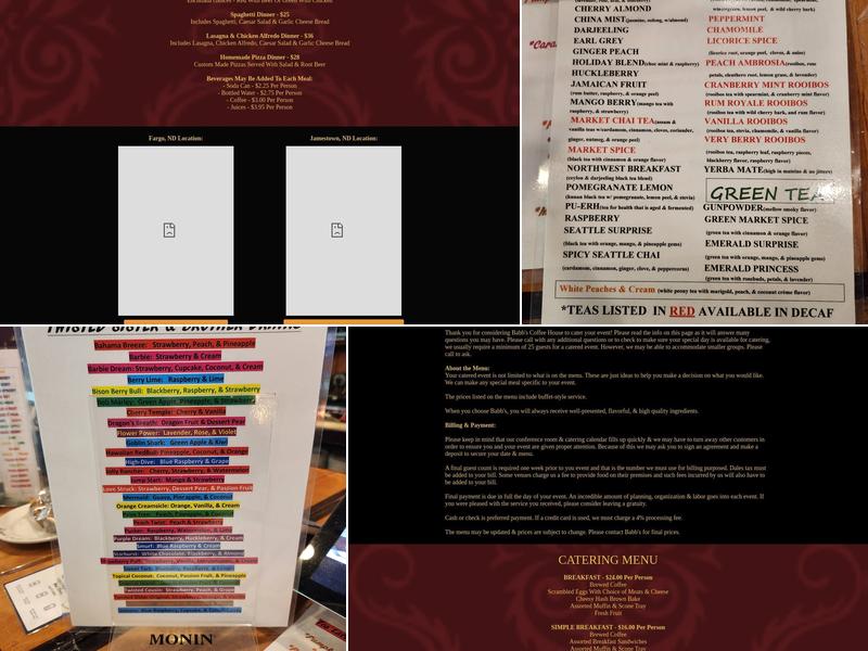 Babb's Coffee House Menu