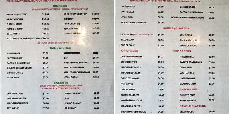 Gundy's Bar & Grill Menu