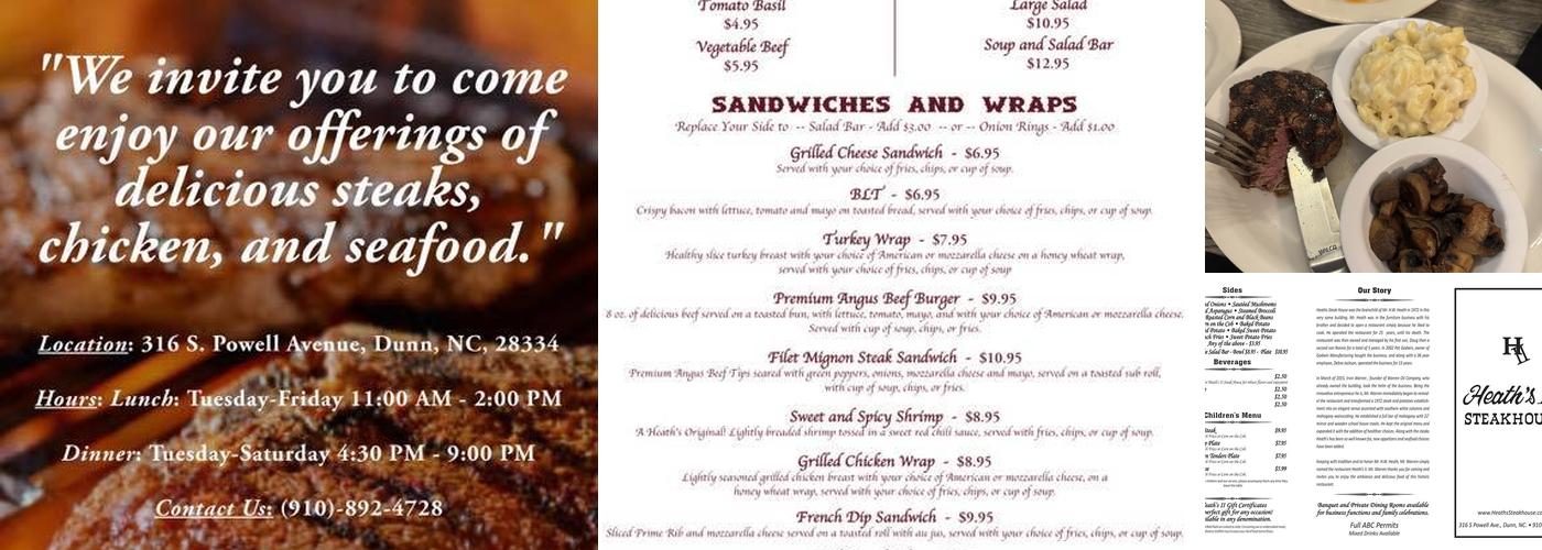 Heath's Steakhouse Menu