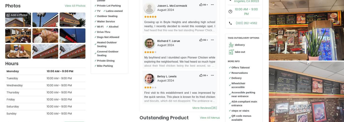 Pioneer Chicken Menu