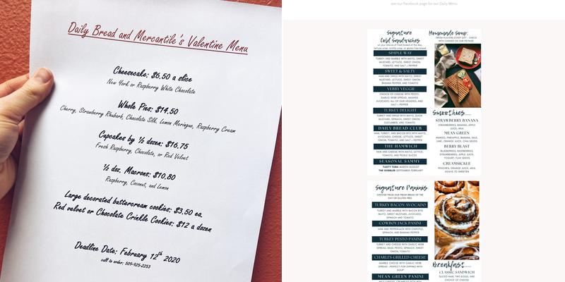 Daily Bread and Mercantile Menu