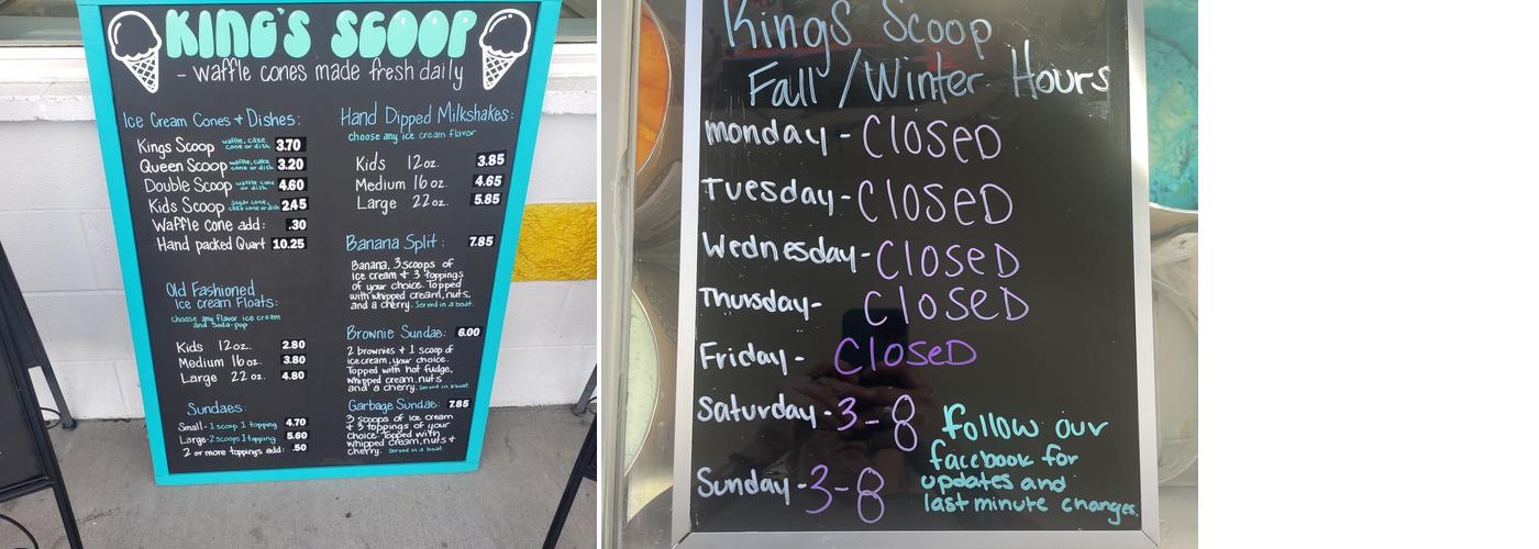 King's Scoop Ice Cream Menu