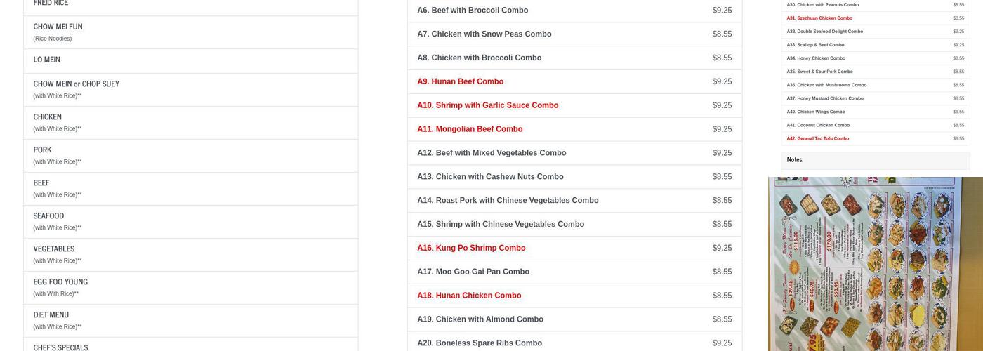 Panda Rex Menu