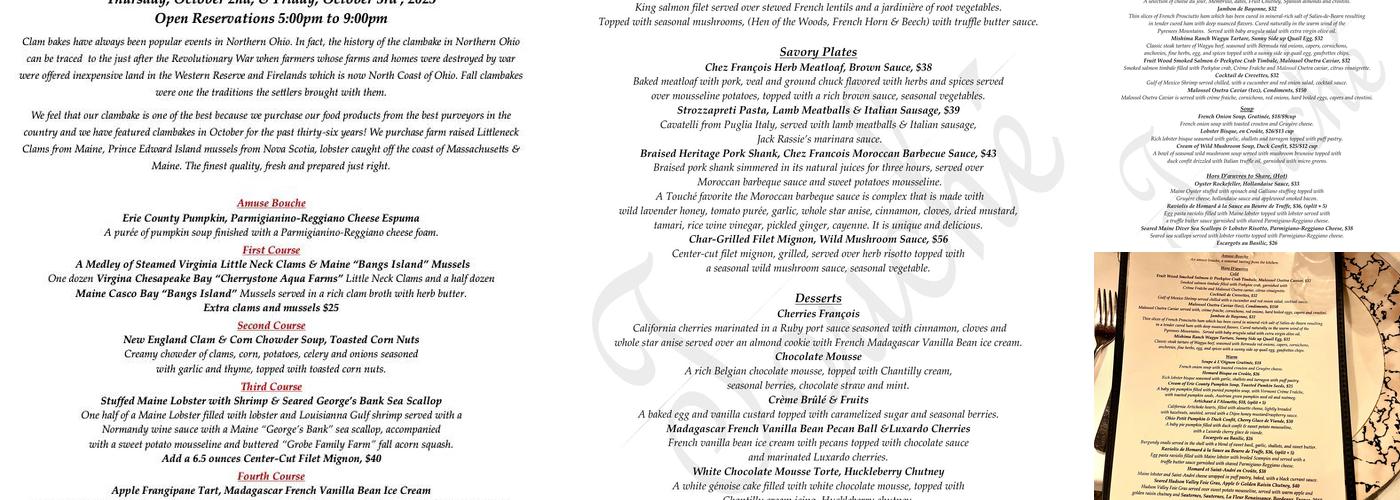 Chez Francois Restaurant & Touche Bistro Menu