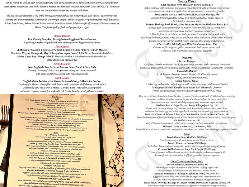 Chez Francois Restaurant & Touche Bistro Menu