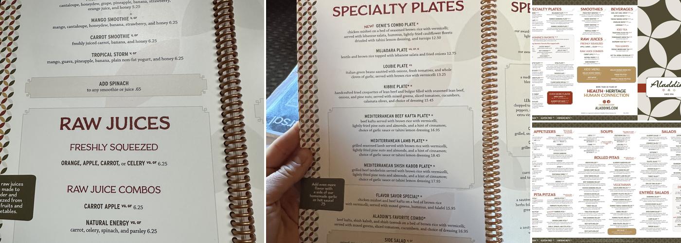 Aladdin's Eatery Oberlin Menu