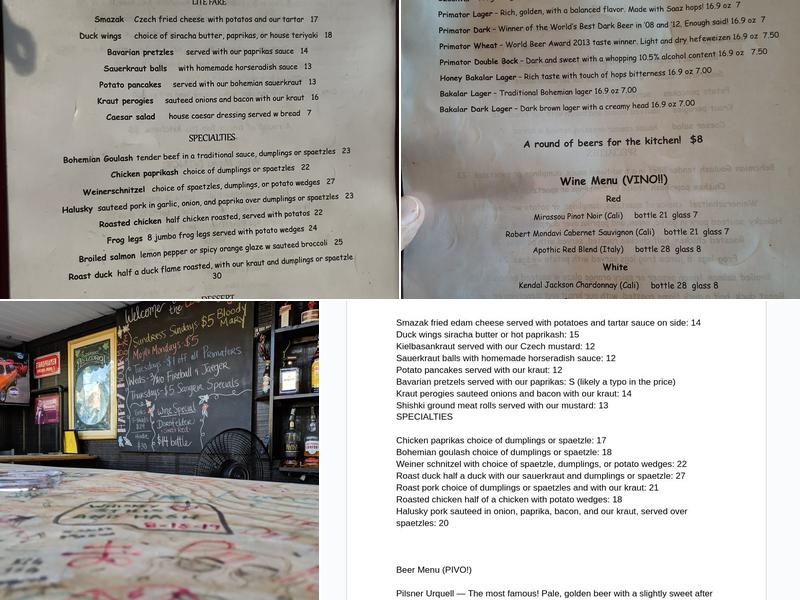 Old Prague Restaurant Menu