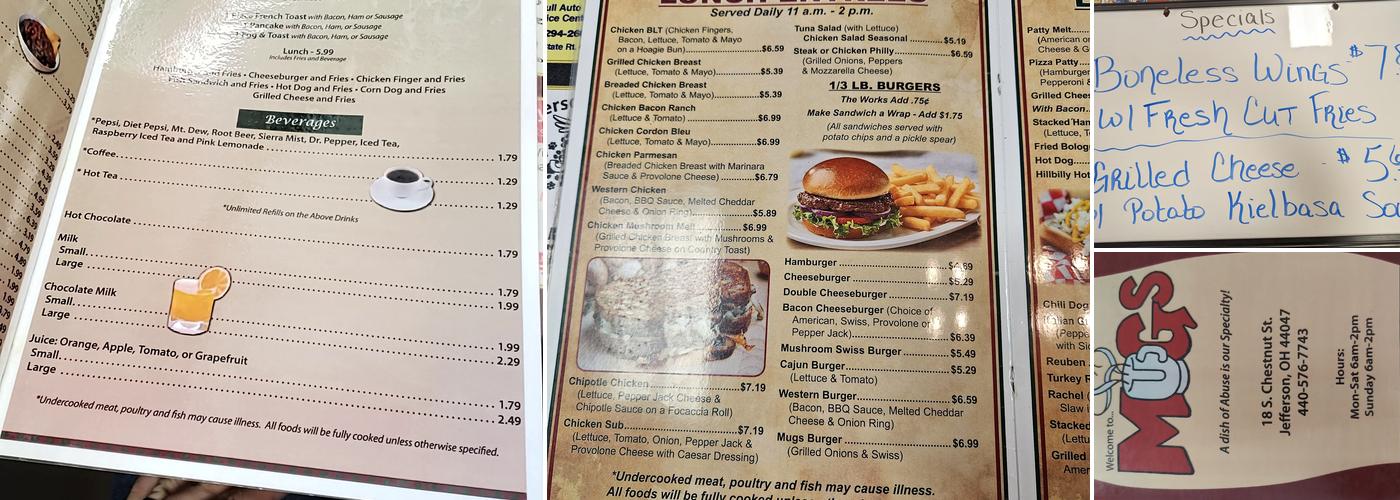 Mugs Restaurant Menu
