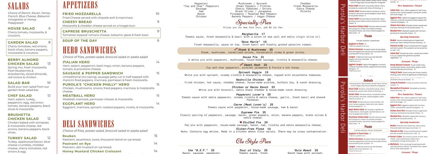 Purola's Harbor Deli Menu
