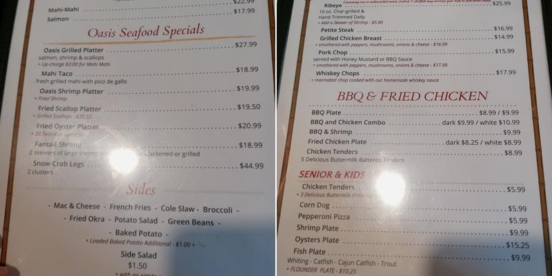 Oasis Oyster Bar & Grill Menu
