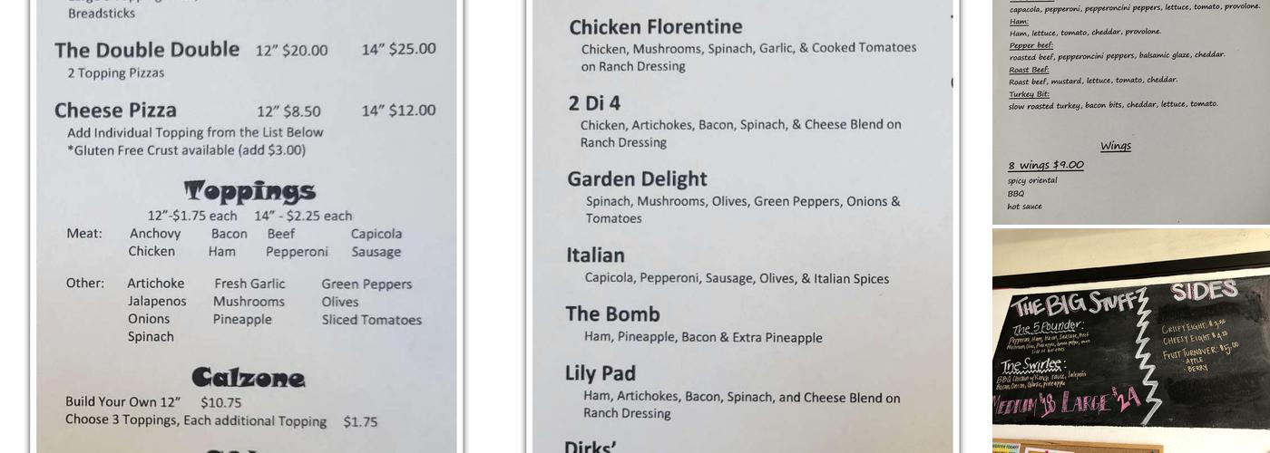 Dirks' Pizza Menu