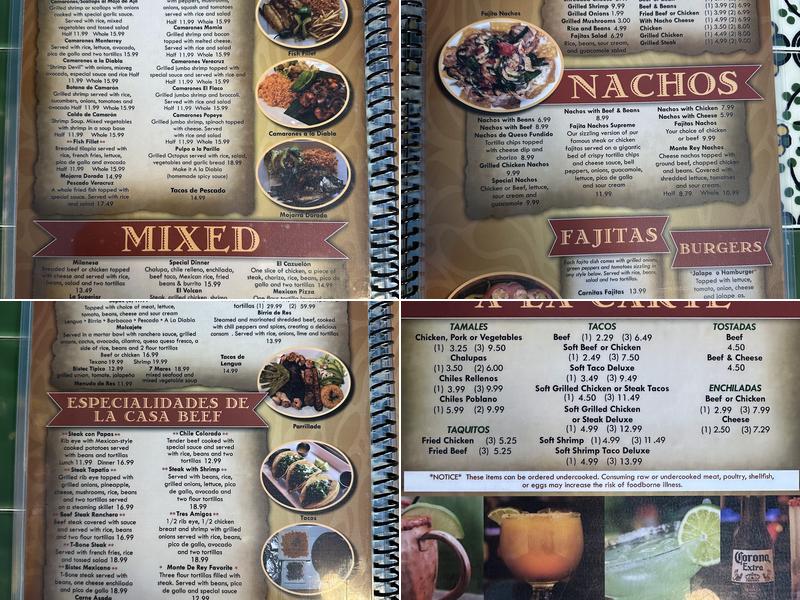 Monte De-Rey Menu