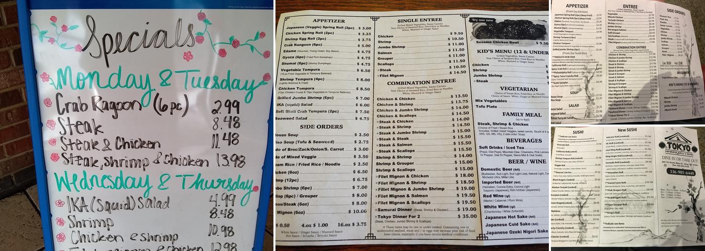 Tokyo Japanese Grill & Sushi Menu