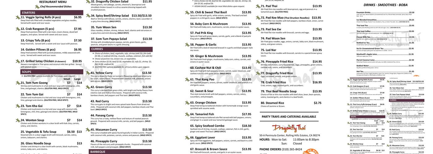Dragonfly Thai Menu