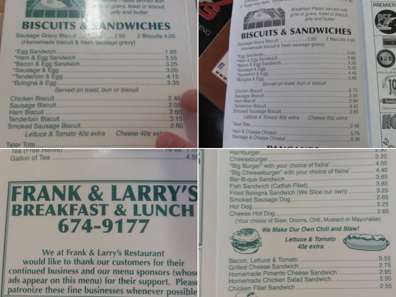 Frank & Larry's Drive In Menu