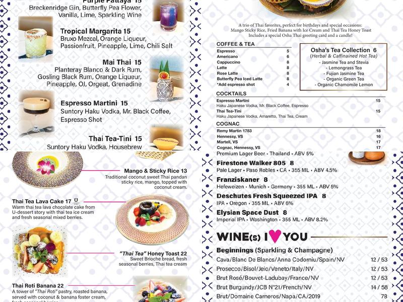 Osha Thai Restaurant and Bar (Embarcadero) Menu