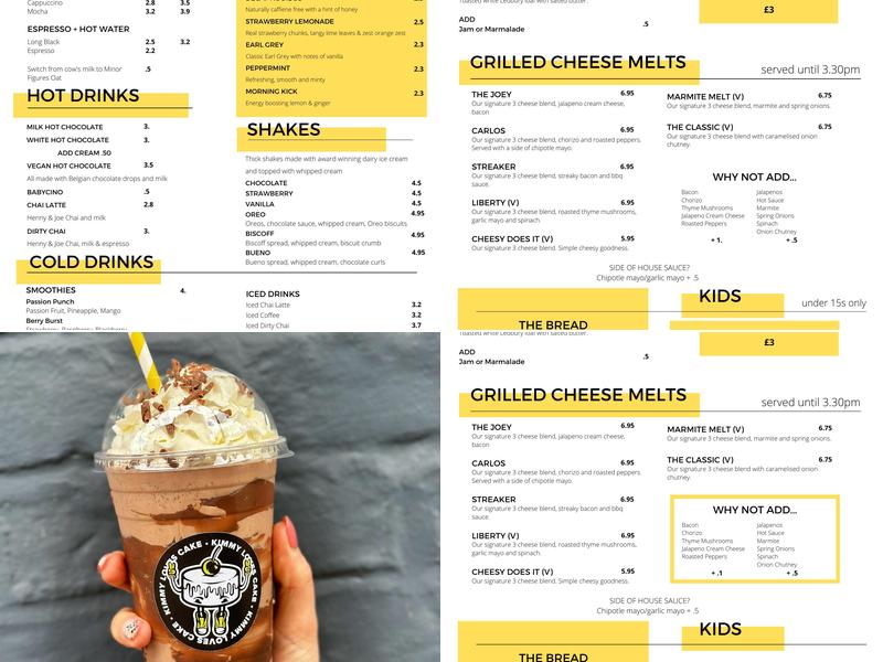 Kimmy Loves Cake Menu