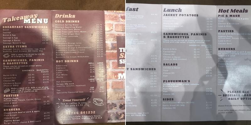 The snack shack cafe Menu