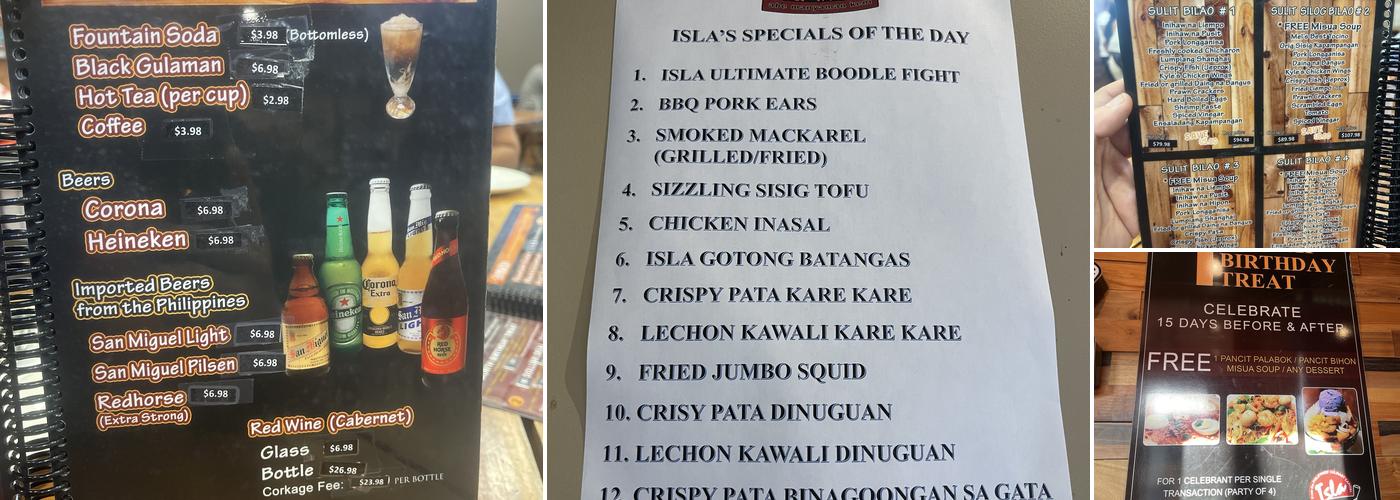 Isla Restaurant Menu