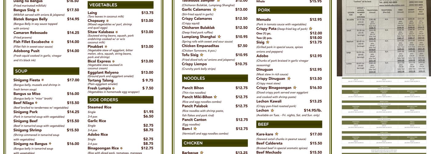 Tastebuds Menu