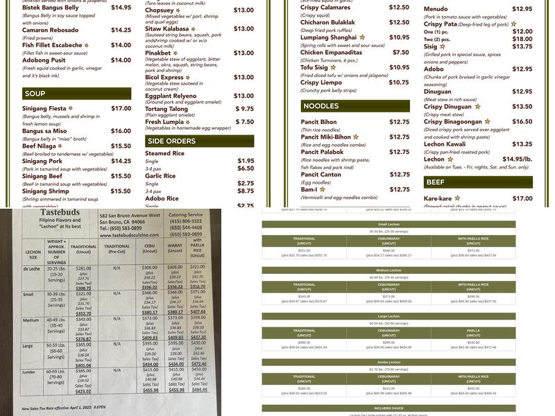 Tastebuds Menu