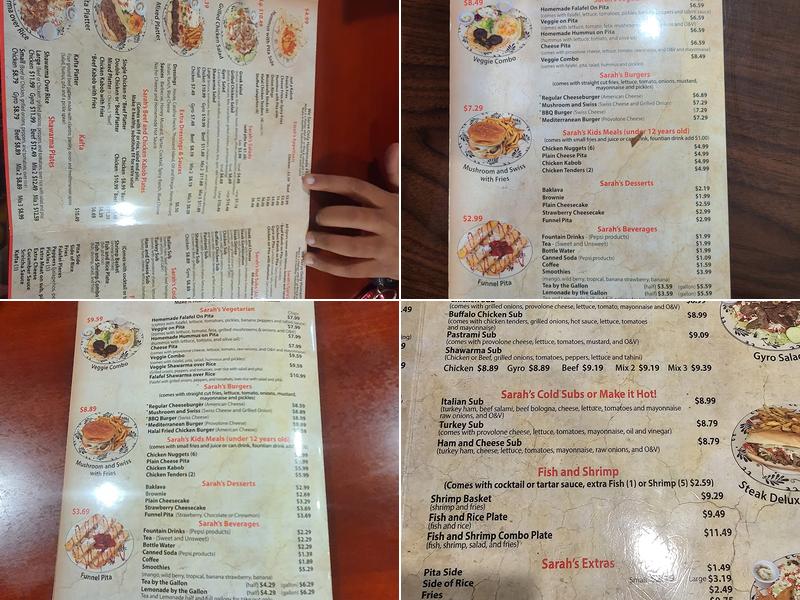 Sarah's Kabob Shop Menu