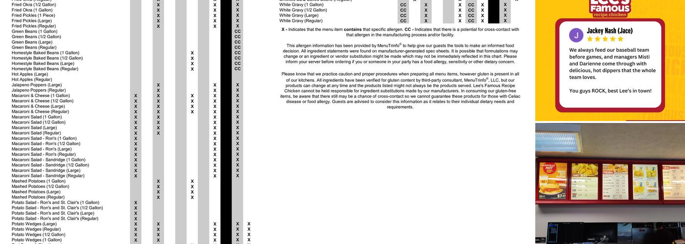 Lee's Famous Recipe Chicken Menu