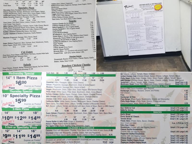 Padrones Pizza Menu