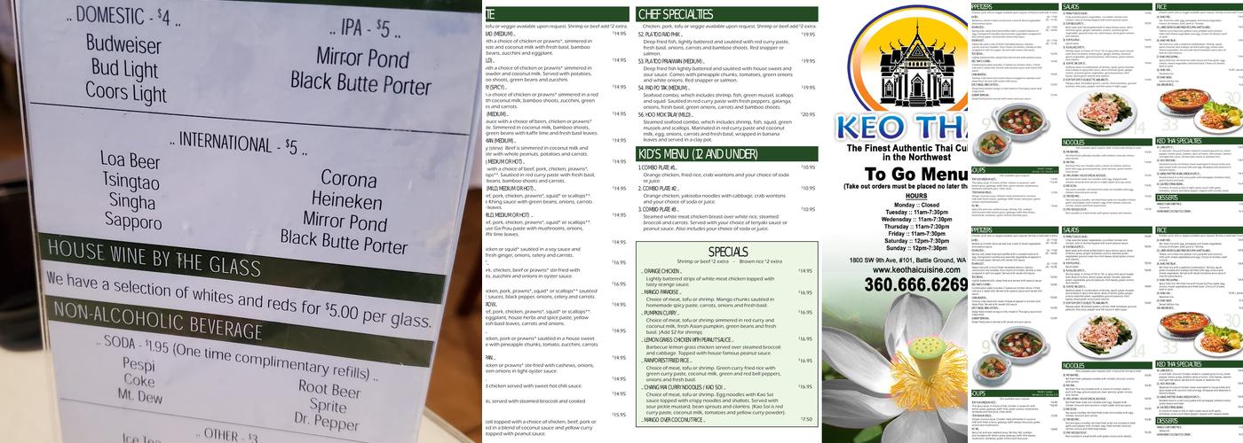 Keo Thai Cuisine Menu