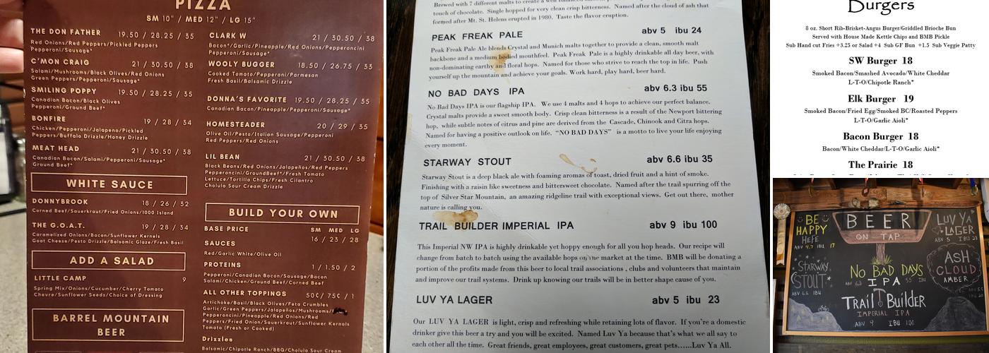 Barrel Mountain Brewing Menu
