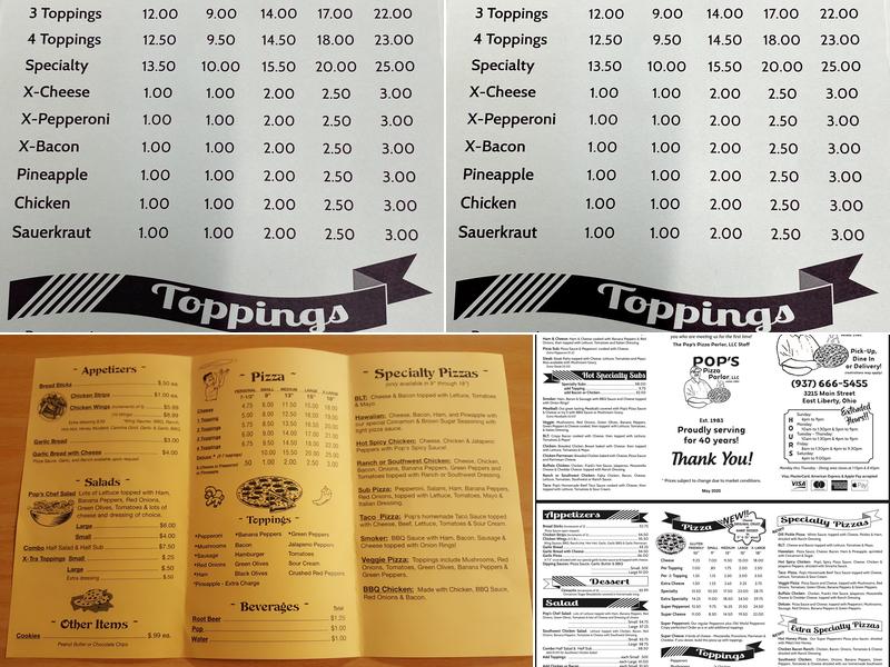 Pop's Pizza Parlor Menu