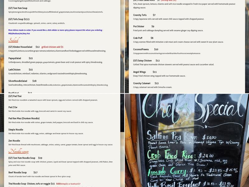 Kindee Thai Restaurant Menu