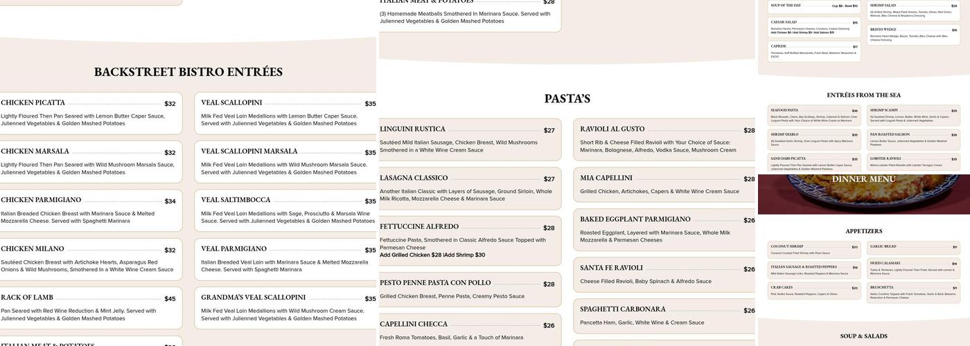 Backstreet Bistro Menu
