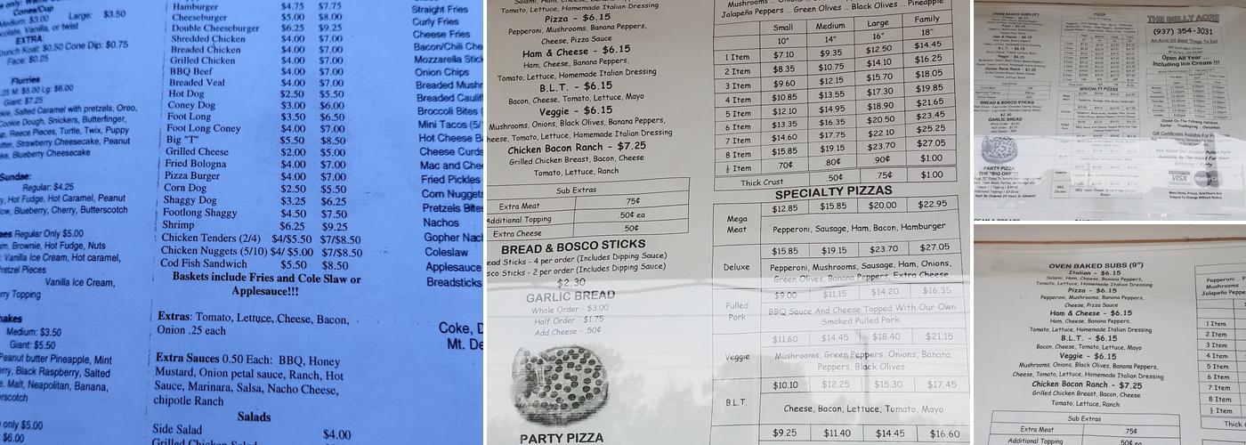 Belly Acre Menu