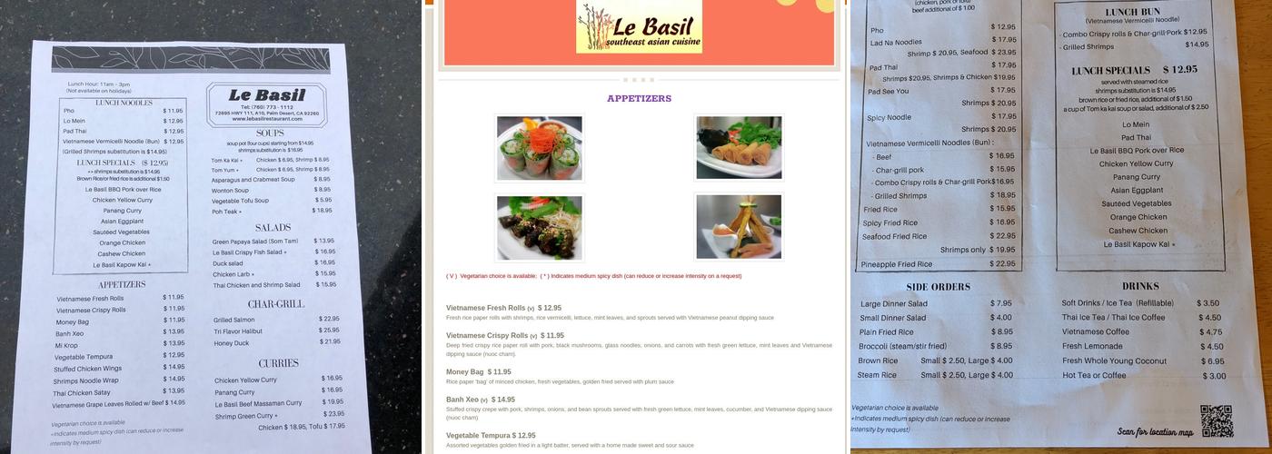 Le Basil Menu