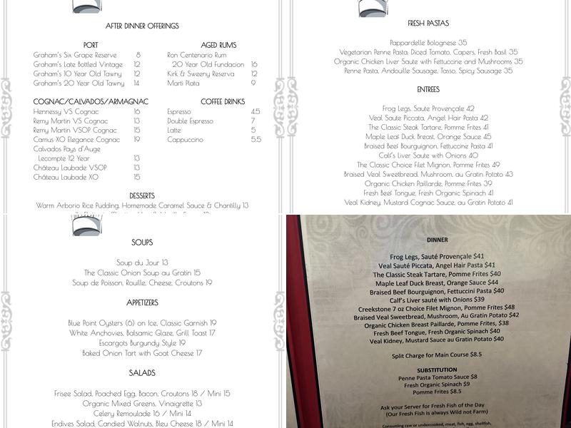 Chez Pierre's Bistro Menu