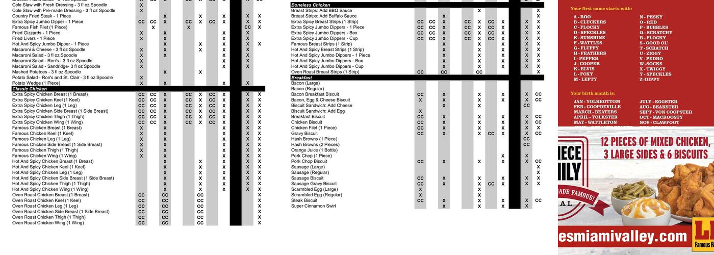 Lee's Famous Recipe Chicken Menu