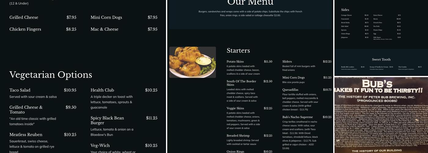 Bub's Brewing Co Menu