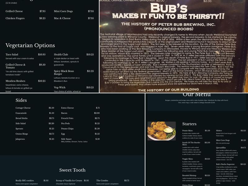 Bub's Brewing Co Menu