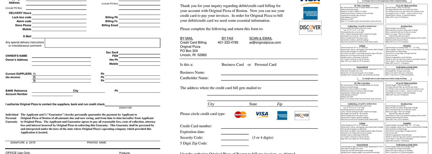 Original Pizza of Maine Menu