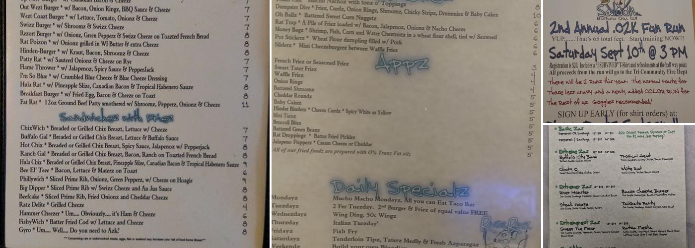 River Ratz Saloon and Lodge Menu