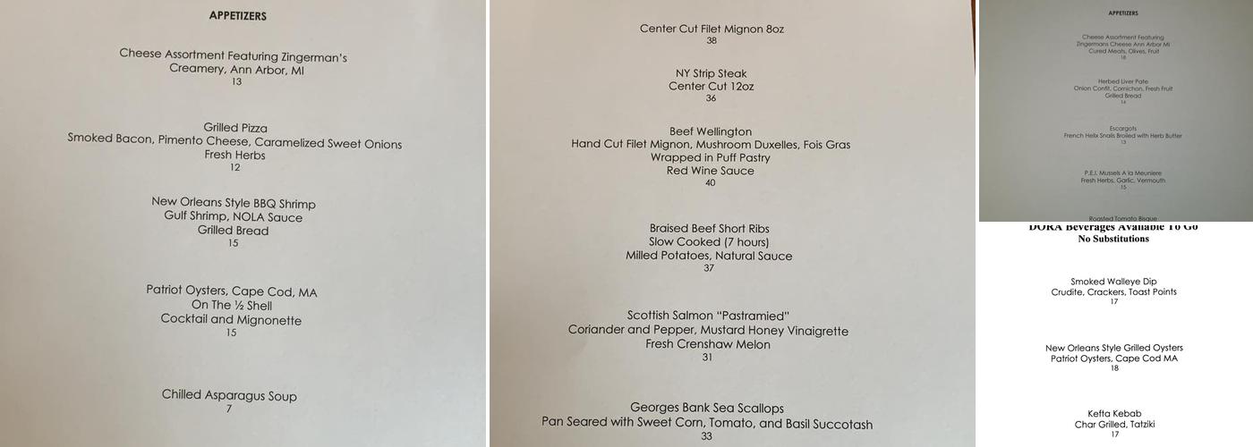 Rose & Thistle Menu