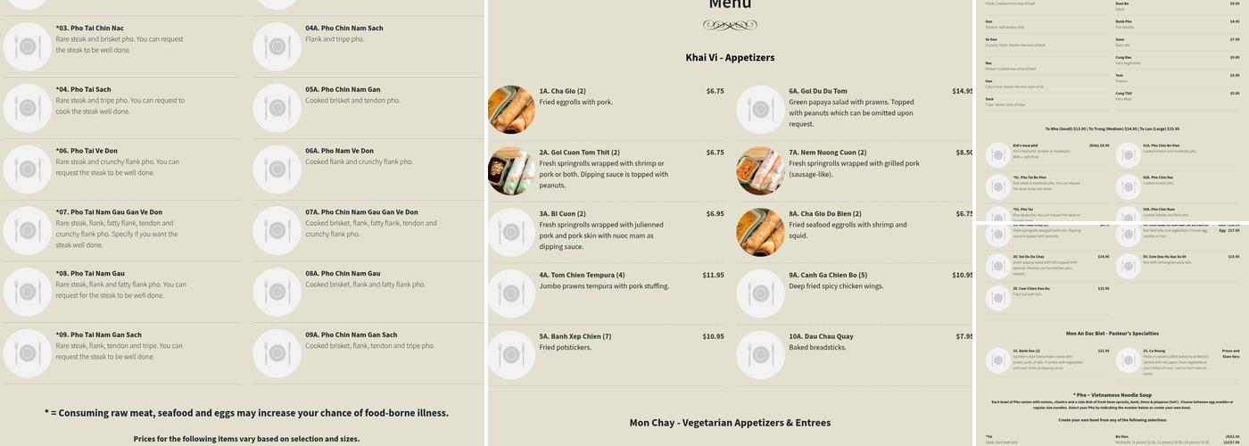 Pasteur's Noodle Soup Menu