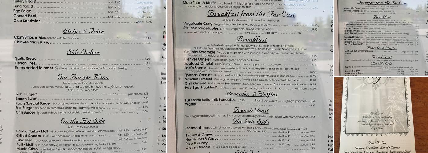 Ely’s Cafe Menu