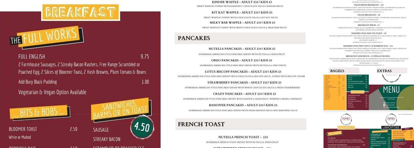 Poppies Coffee Shop Menu