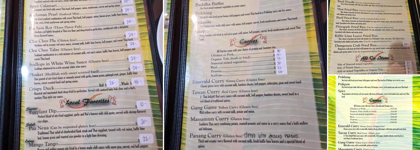 Sabai Thai Menu