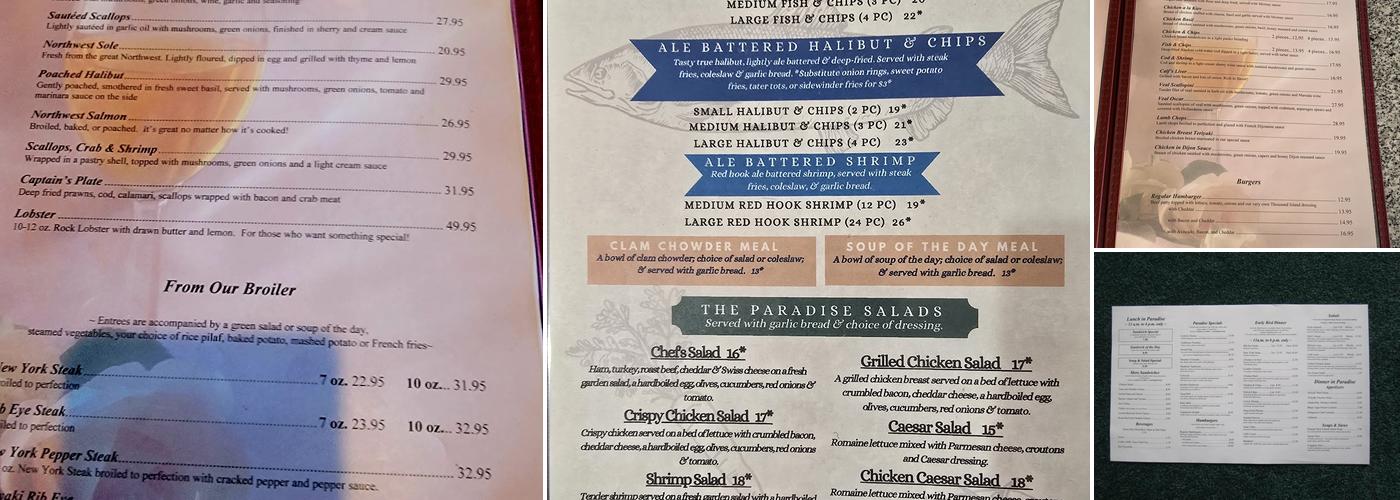 Paradise Restaurant Menu