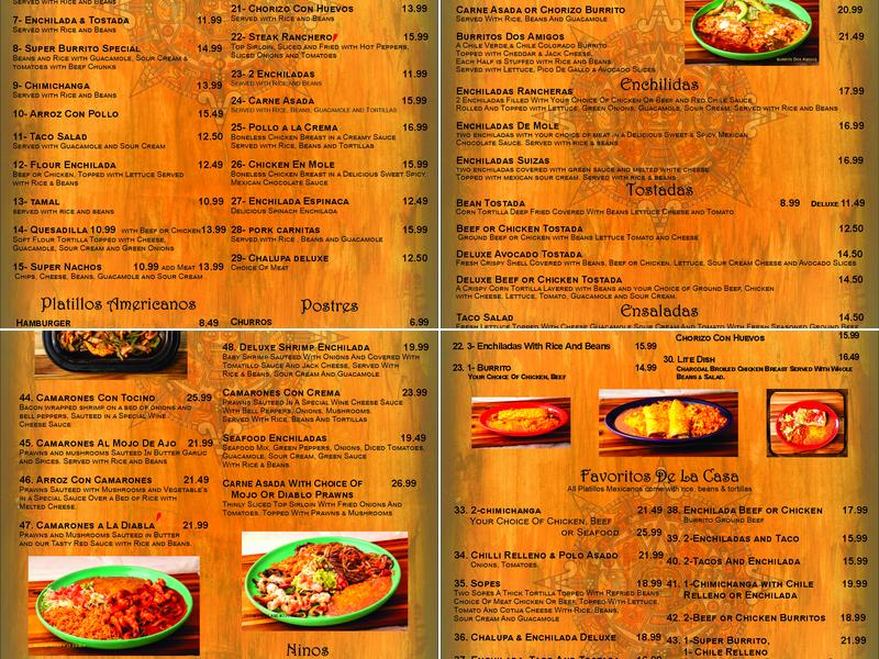 Sergio's Hacienda Menu