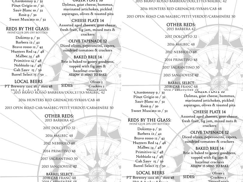 Wind Rose Cellars Menu