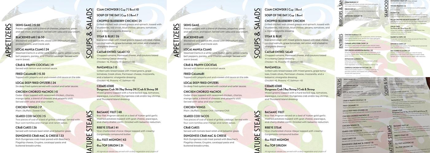 Double Eagle Steak & Seafood Menu